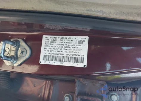2008 Honda Accord 3.5 Ex-L from USA, damaged, VIN 1HGCP36838A057887